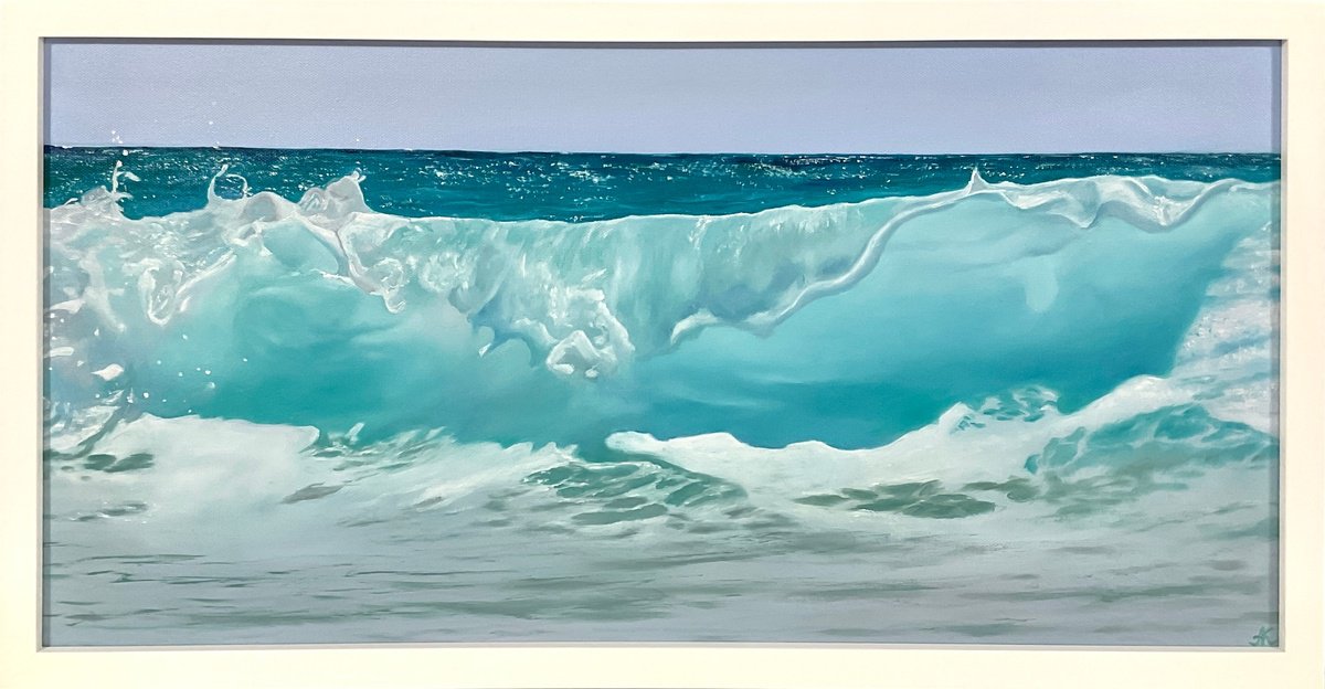 Photorealistic Landscape Oil Painting By Alla Kallass, 25 X 13, Bliss. Turquoise Wave, Original Artwork