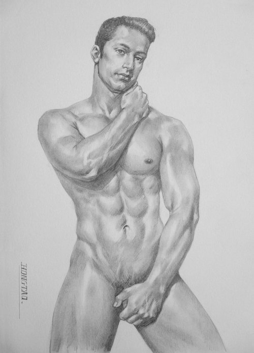 Drawing charcoal male nude #16-4-7-03 by Hongtao Huang