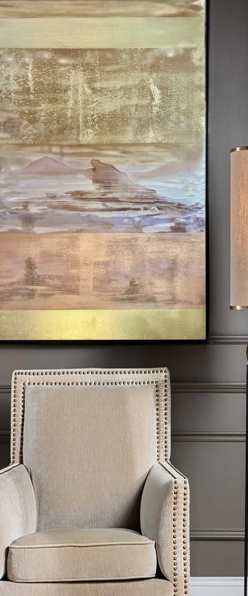 80x120cm Gold and Cupper abstract painting. Precious ingot. by Marina Skromova