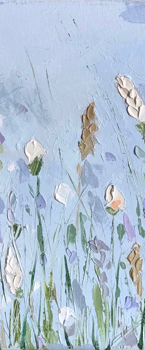 Floral Field abstract oil painting 25x25cm by Leysan Khasanova