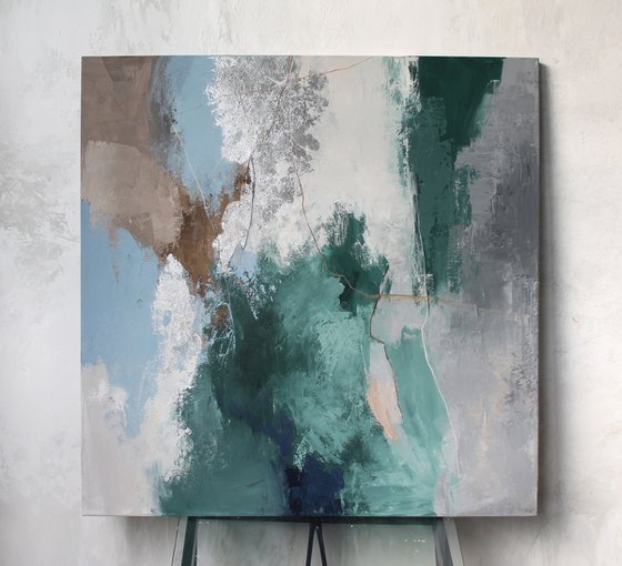 "Coast 2" Green blue gray abstract art