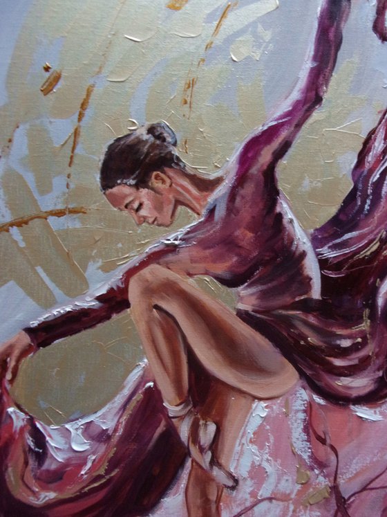 " PURPLE DANCE ... "- ballerina liGHt ballet ORIGINAL OIL PAINTING, GIFT, PALETTE KNIFE