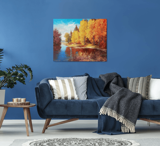 Autumn forest (80x100cm, oil painting, palette knife)