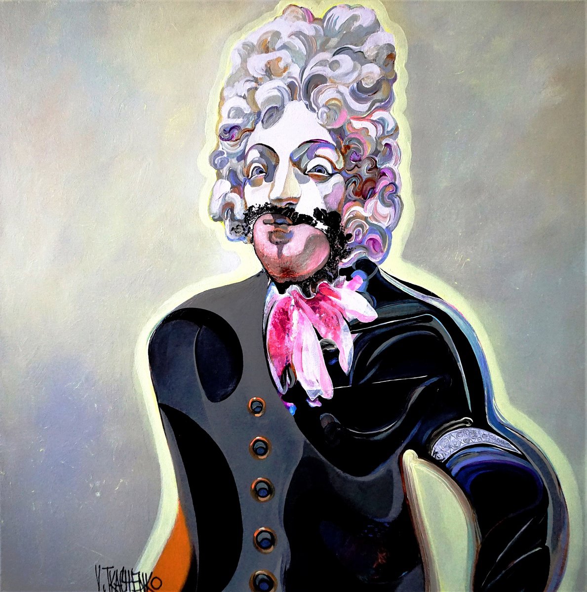 Organic Portrait Acrylic Painting By Victor Tkachenko, 24 X 24", Gambler, Original Artwork