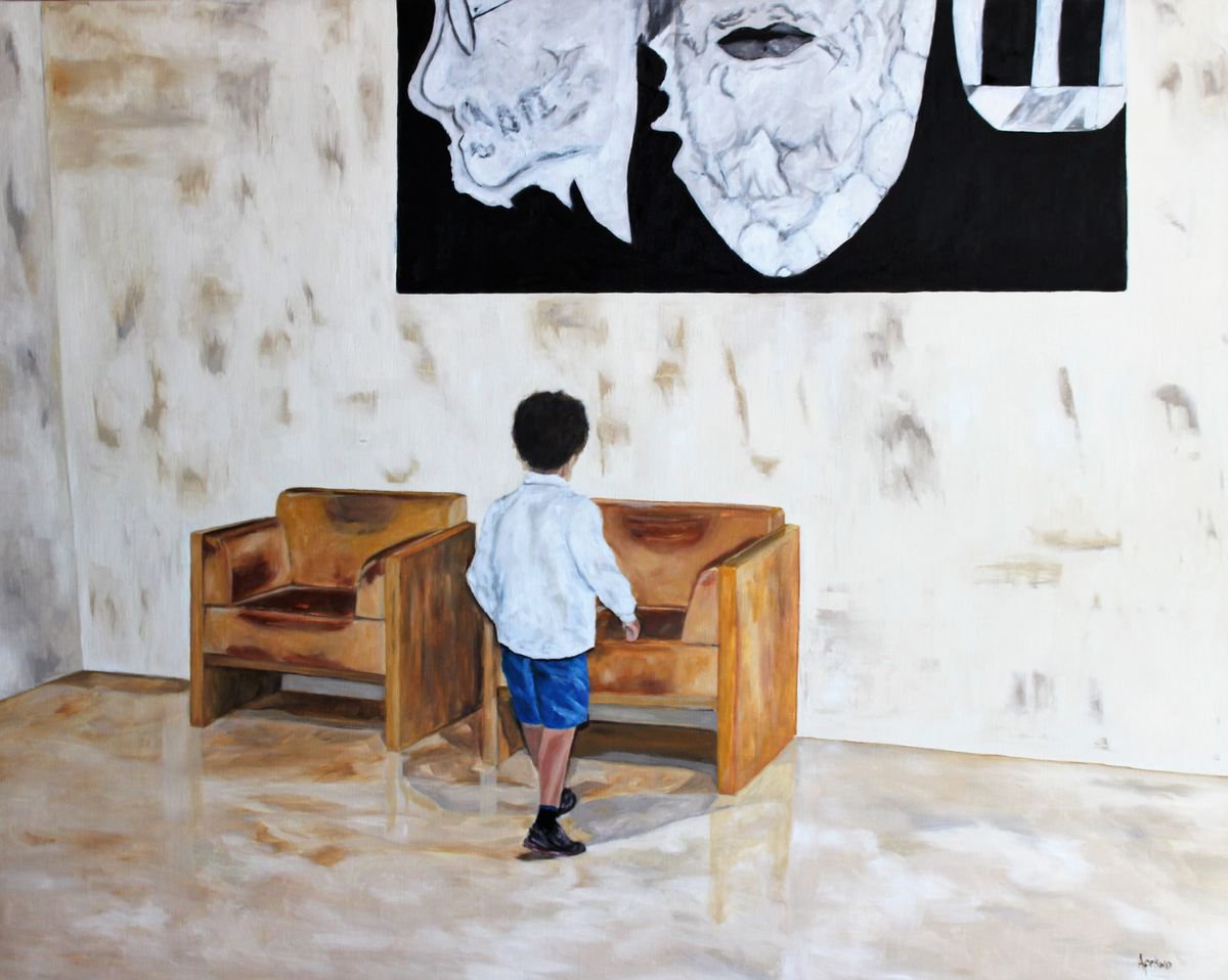 Impressionistic Portrait Oil Painting By Afekwo, 31 X 25, The Exhausted Tourist, Original Artwork