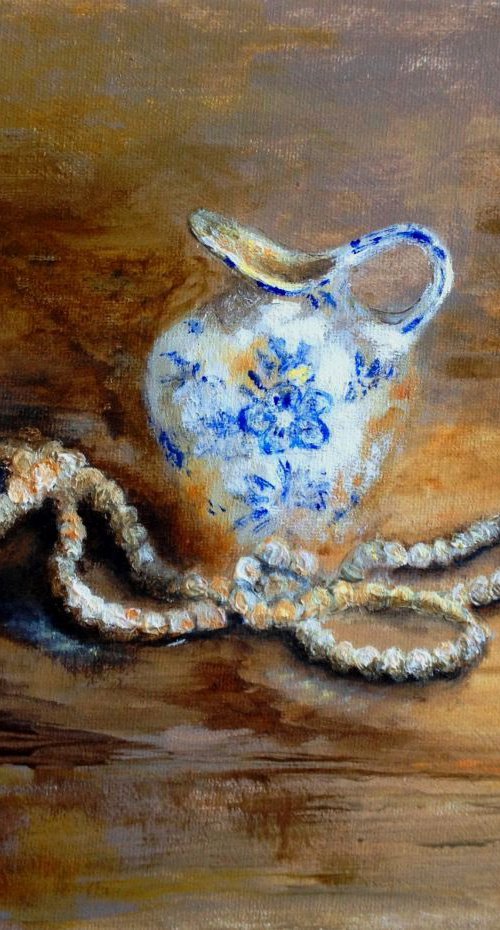 Small Jug with Pearls   Impressionist Still Life  Framed by Rebecca Pells