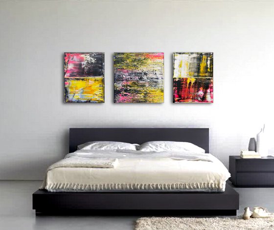 "Entourage" - FREE USA SHIPPING + Save As A Series - Original PMS Abstract Triptych Acrylic Paintings On Canvas - 52" x 20"