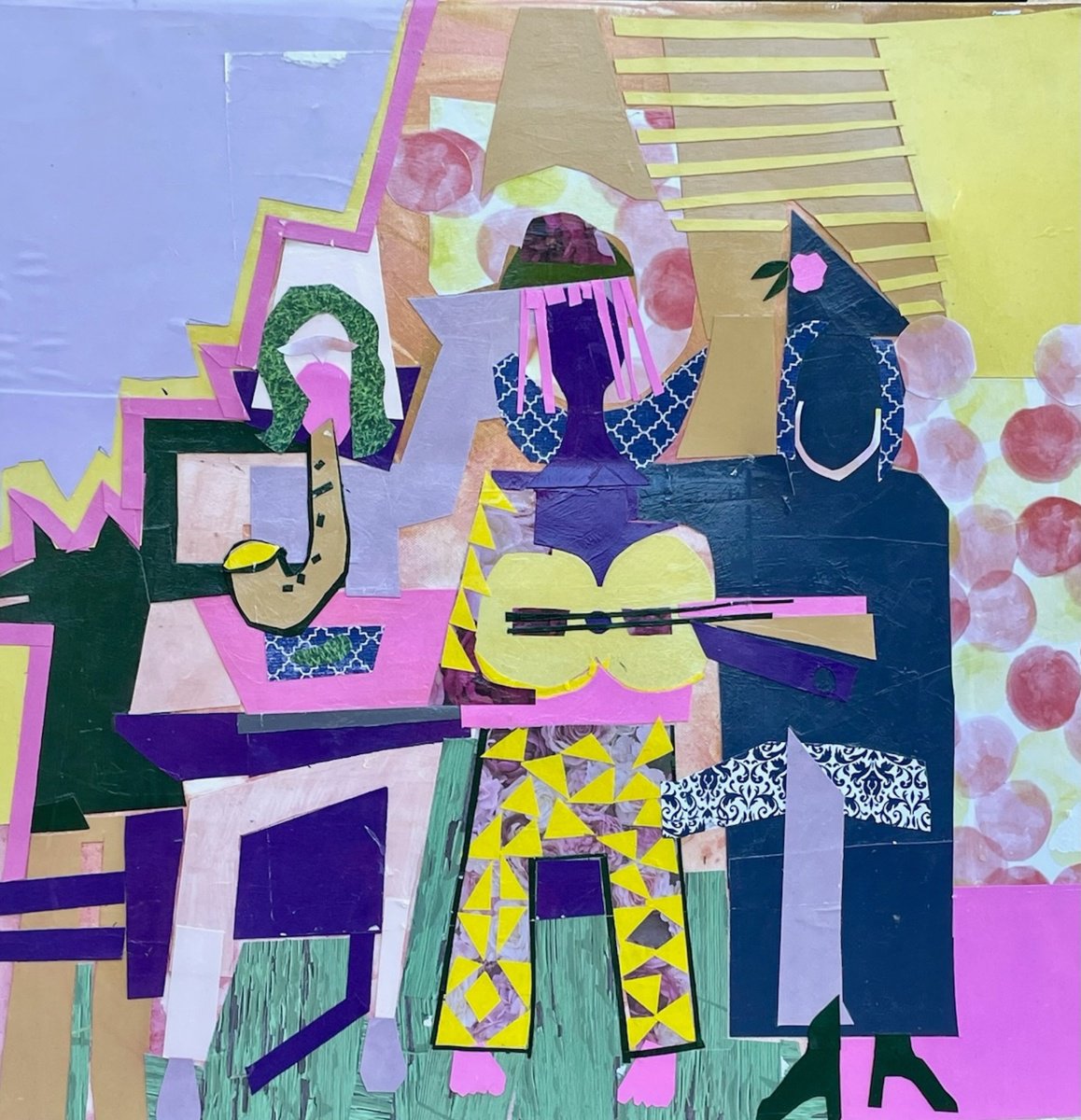 Geometric Portrait Collage By Eliry Arts, 24 X 24, Three Diva Musicians, Original Artwork
