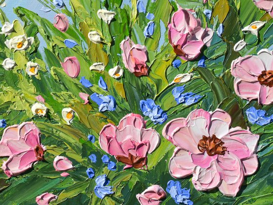 Flowers after the rain - Impasto Painting