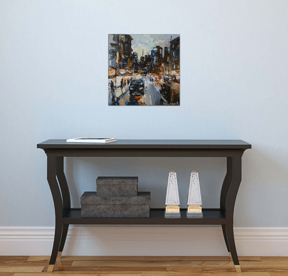 Night City Street #2 - Original urban landscape painting