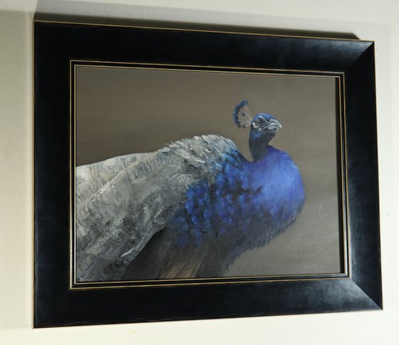 Peacock Original Oil Painting, Blue Bird Painting