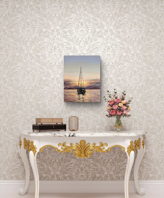 "Peace" - sailboat at sunset seascape