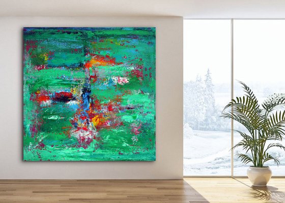 Extra large 200x200 abstract painting  " Emerald green "