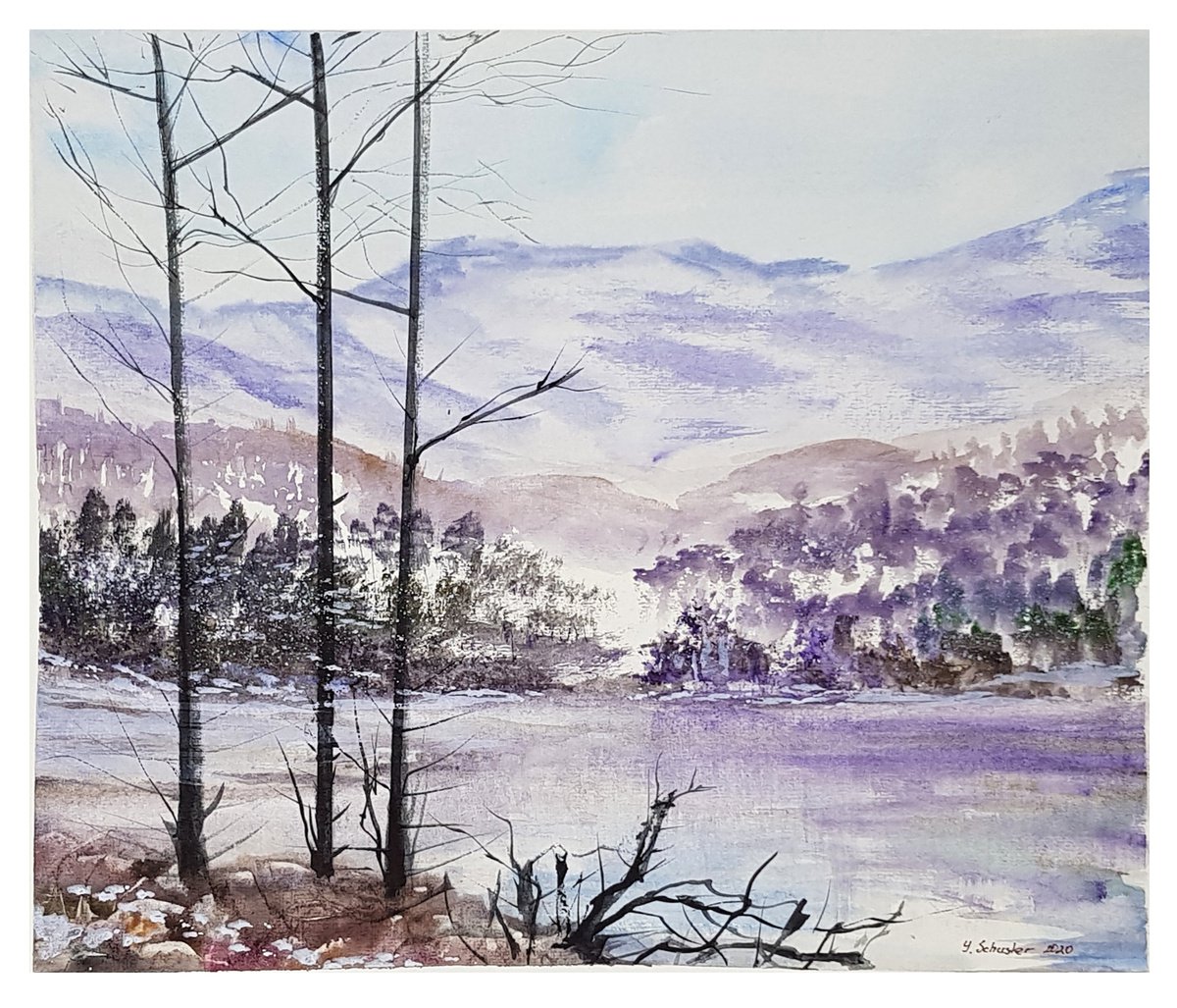 Impressionistic Landscape Watercolour By Yulia Schuster, 14 X 12", Winter Landscape, Original Artwork