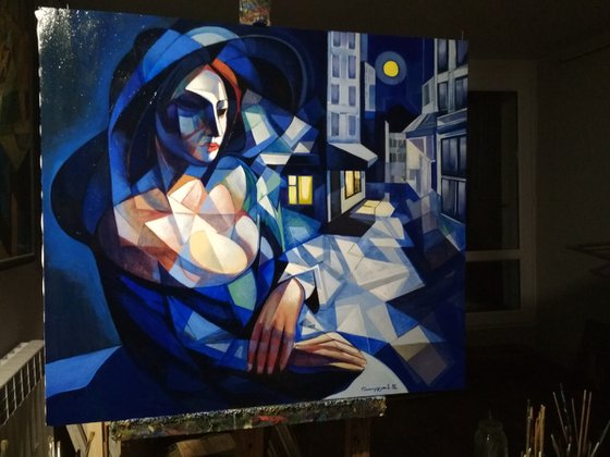 Night(90x80cm,  oil painting, ready to hang)