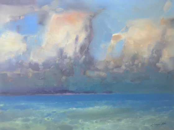 Cloudy Sky, Original oil painting, Handmade artwork, One of a kind