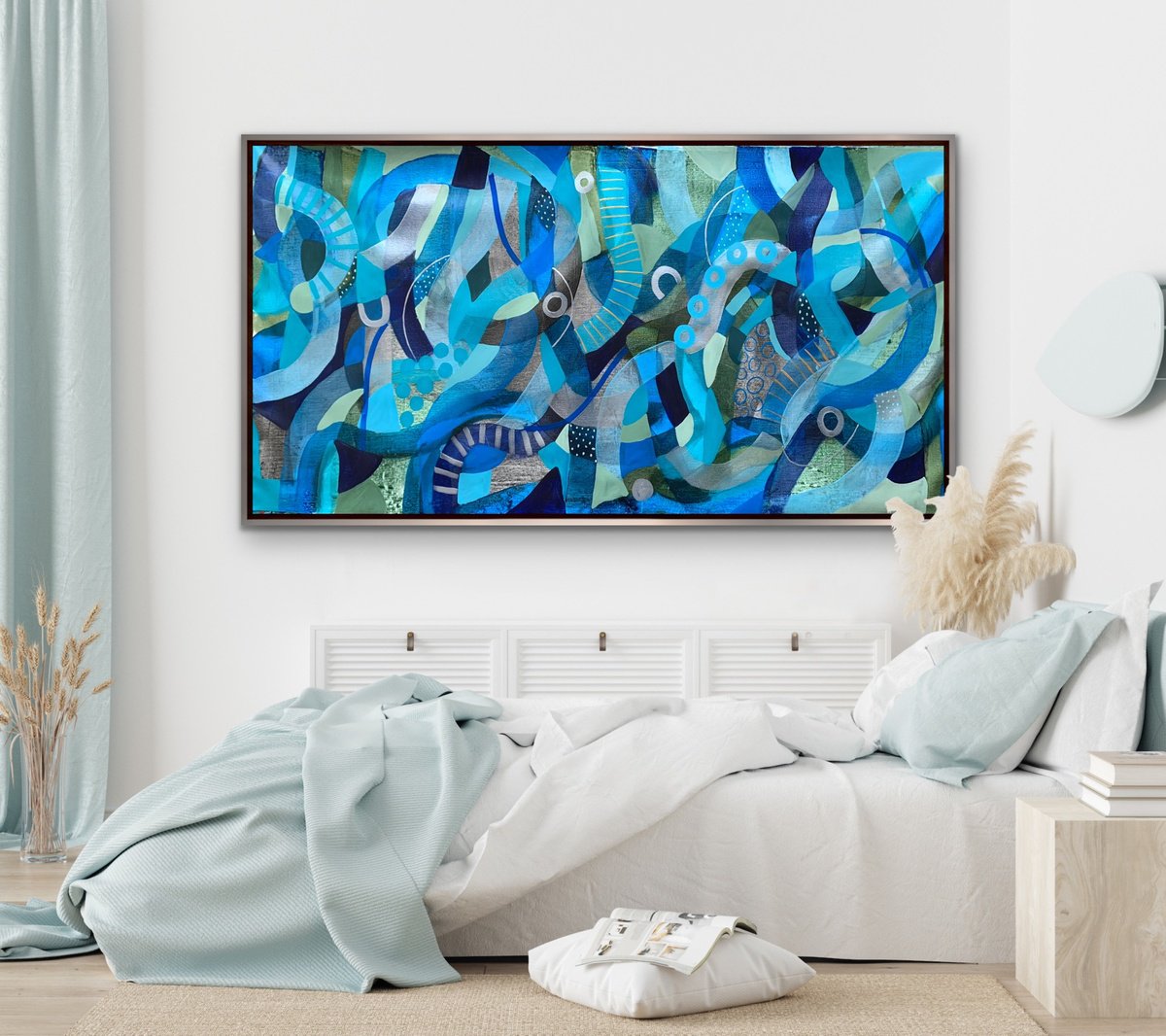 Organic Abstract Acrylic Painting By Rashna Hackett, 72 X 38", The Magic Of Water, Original Artwork