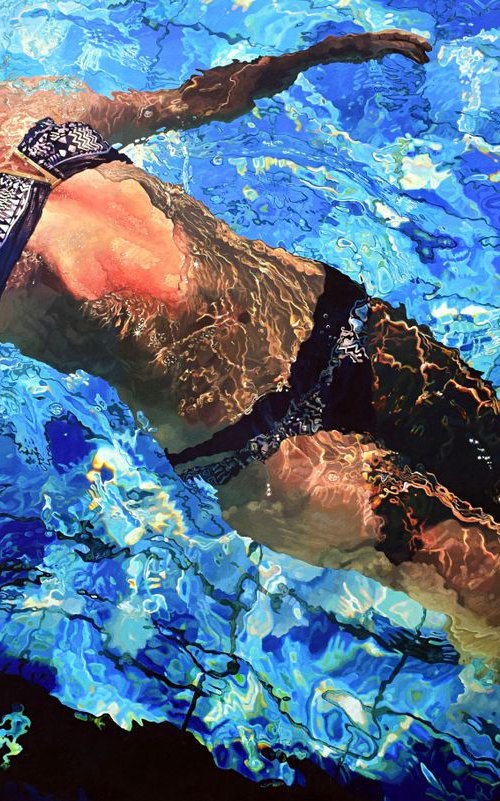 Adrift II - Extra large, statement swimming pool painting by Abi Whitlock