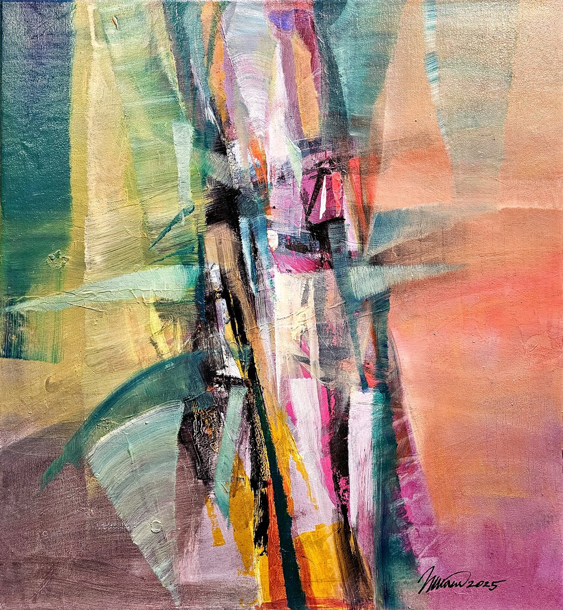 Abstract Oil Painting By Taidakov Nikolai, 24 X 26", While Snowless January, Original Artwork