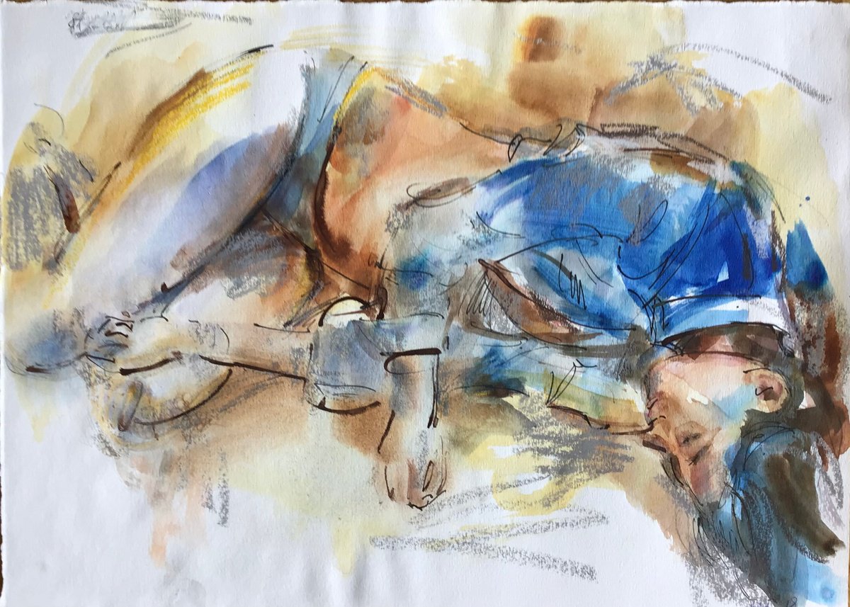 Impressionistic Portrait Painting By Nelina Trubach-Moshnikova, 14 X 10", Lying Girl, Original Artwork