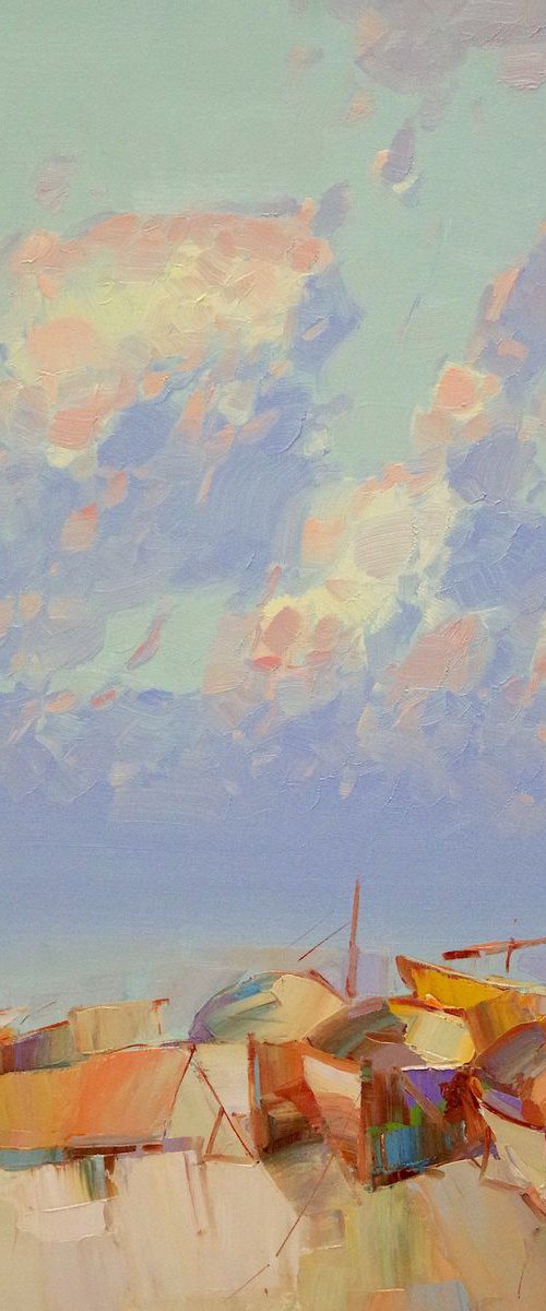 Fishing Boats, Original oil painting, Handmade artwork, One of a kind by Vahe Yeremyan