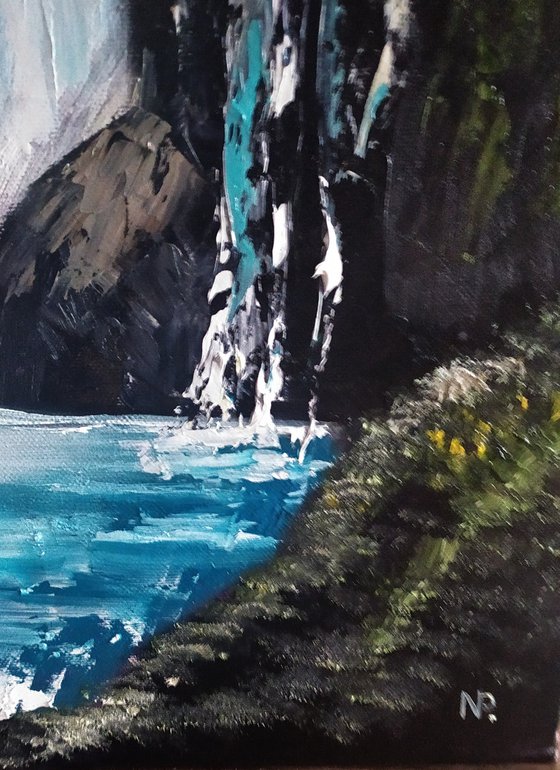 Waterfall, original landscape oil painting, gift, bedroom art