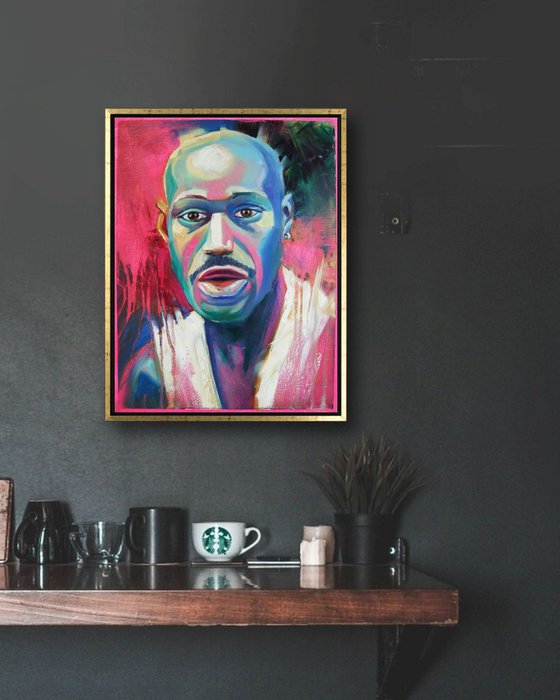 ‘PORTRAIT IN PINK A BLUE’ - Oil Painting on Panel