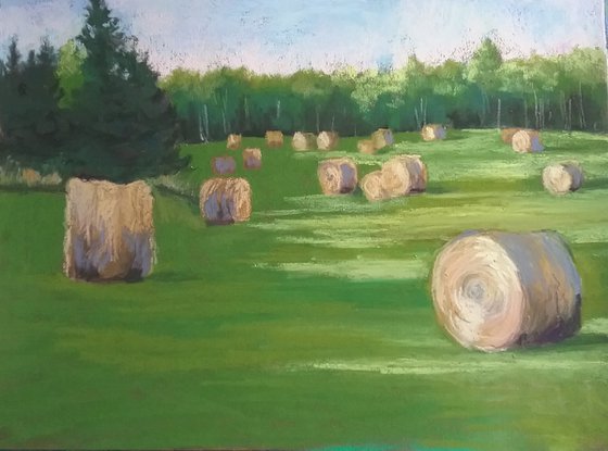 Evening Hay Bales plein air