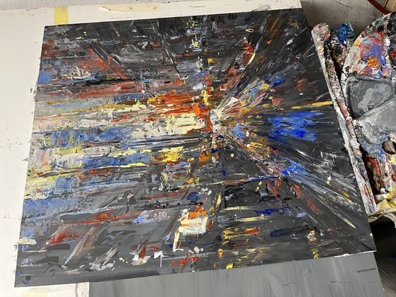 CITY LIGHTS 2, abstract impressionist painting 70x65cm