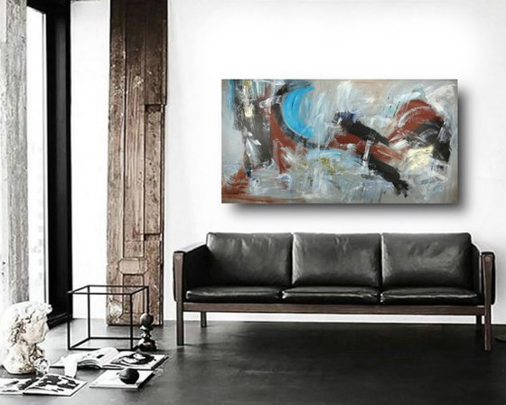 extra large abstract painting on canvas,wall art,original artwork-size-180x90-cm-title-c589