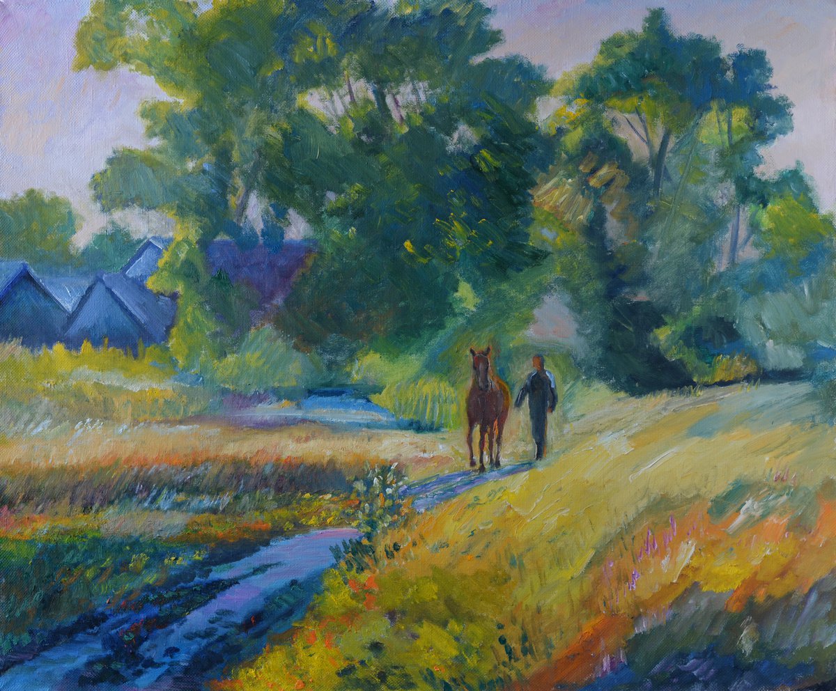 Impressionistic Animal Oil Painting By Vyacheslav Onyshchenko, 35 X 30", Morning After The Rain, Original Artwork