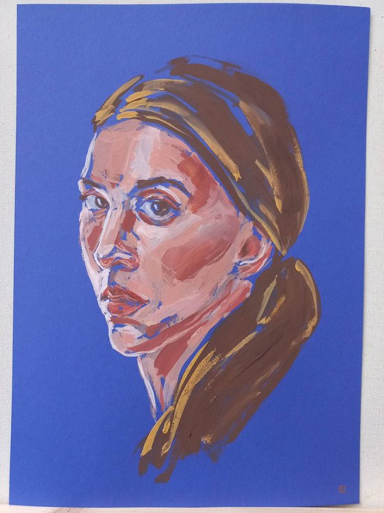 Woman gouache portrait. Abstract female art. 29.7х21cm/11.7x8.3in