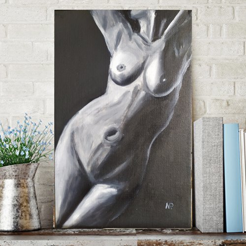 Miss you, original nude erotic girl oil painting, Gift, art for home by Nataliia Plakhotnyk