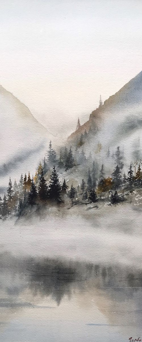 Foggy morning in the mountains by Eugenia Gorbacheva