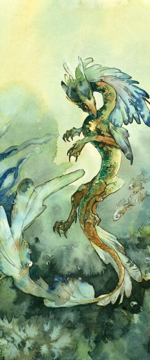 Water Dragon, Fantasy art in watercolour by Yulia Evsyukova
