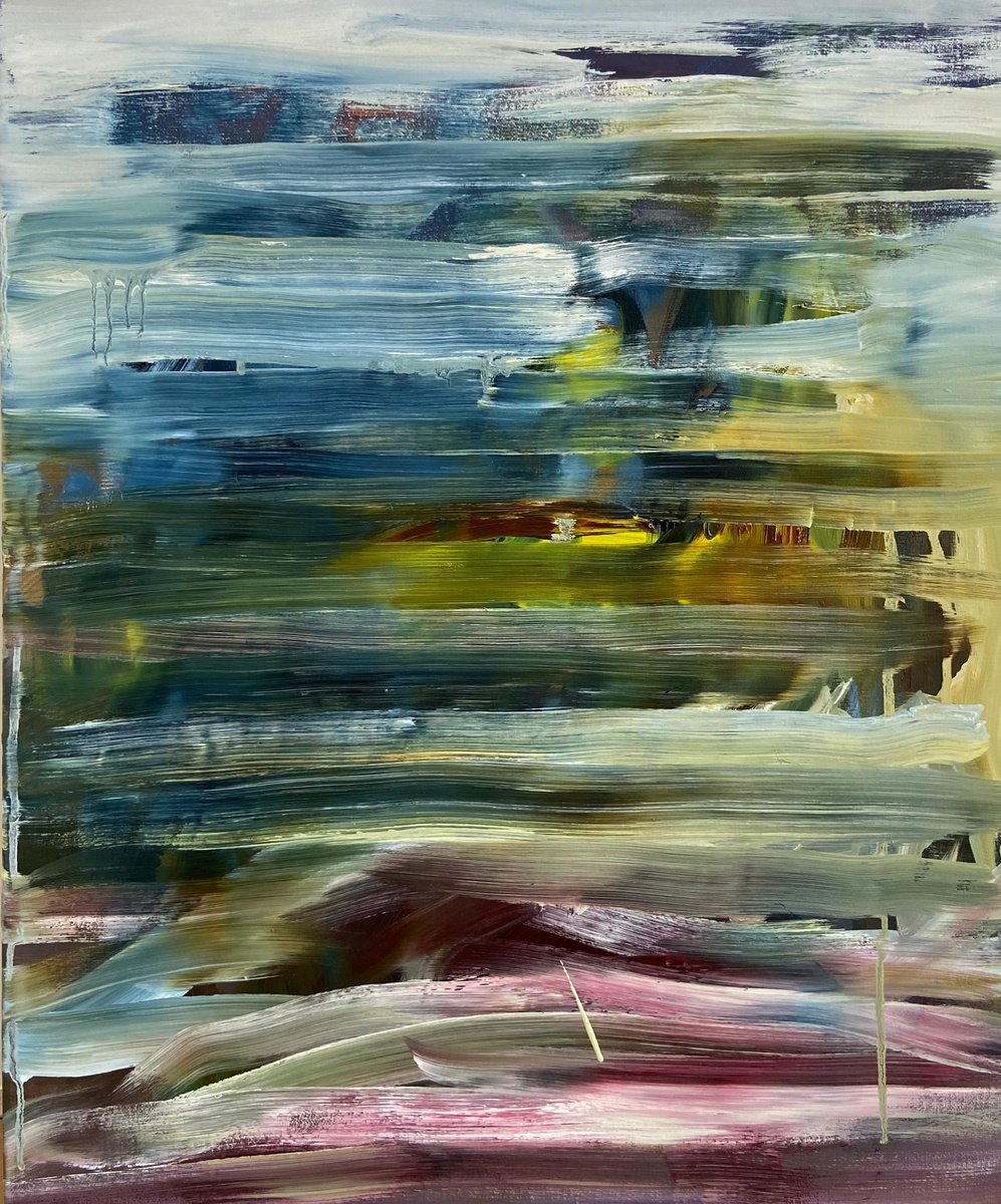 Abstract Landscape Oil Painting By Junija (Yuna) Galejeva, 20 X 24", Silent Night, Original Artwork