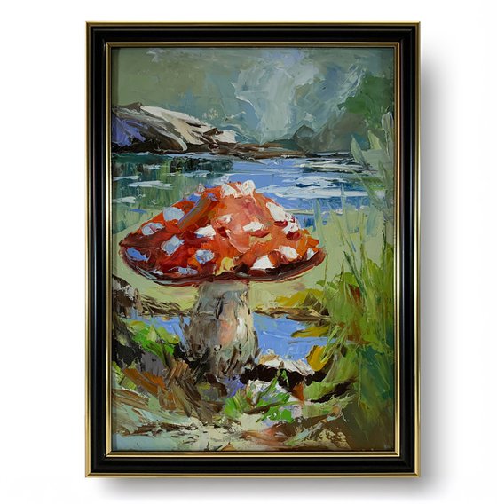 Fly agaric.Mushrooms landscape