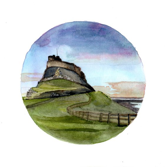 Lindisfarne Castle Evening - Impressionist Illustration in Watercolour