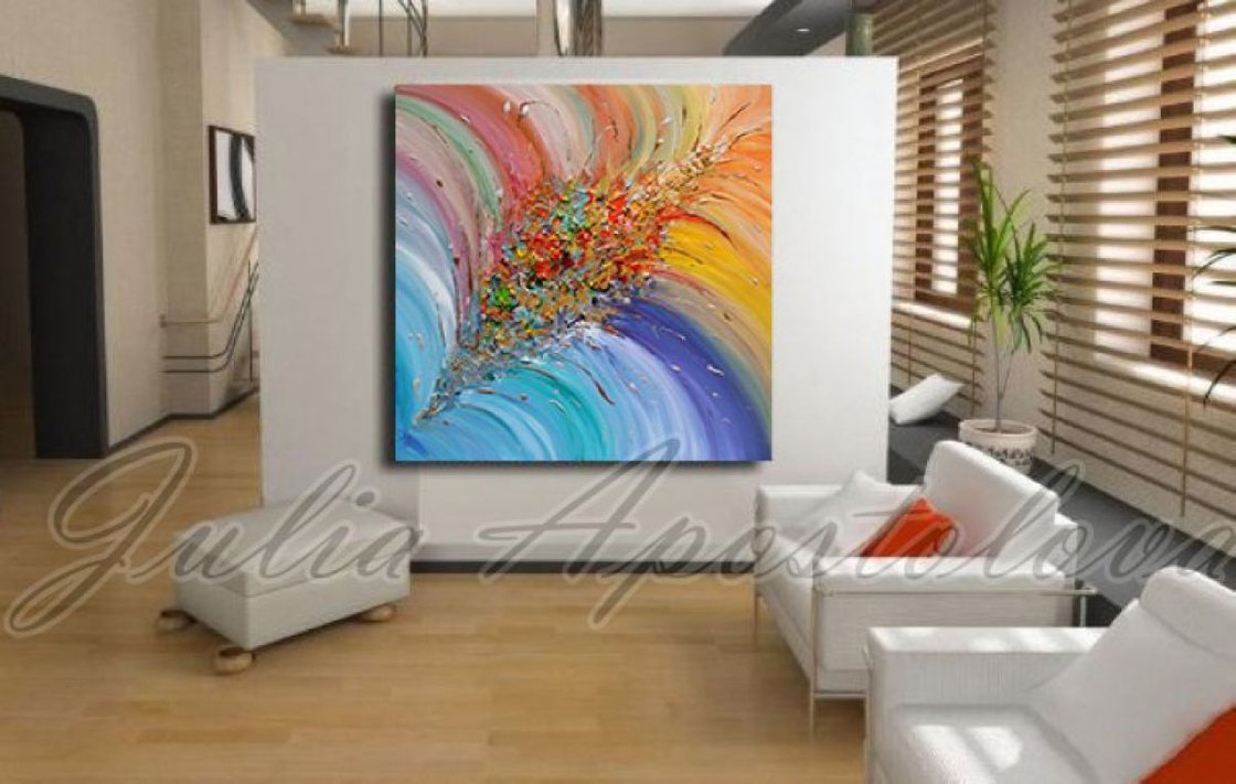 Original Contemporary Colorful Abstract Painting, Rainbow Floral