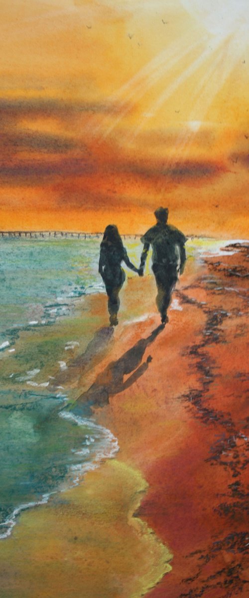 An Evening Walk... 11x15" / ORIGINAL WATERCOLOR PAINTING by Salana Art