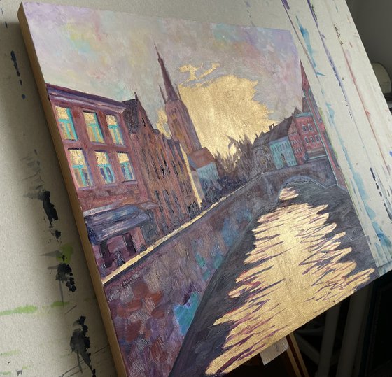 Bruges golden oil painting