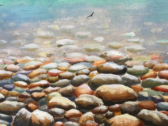 ORIGINAL OIL PAINTING ROCKS UNDER WATER - 40X50 CM (2019) Painting by  EVGENIYA ROSLIK