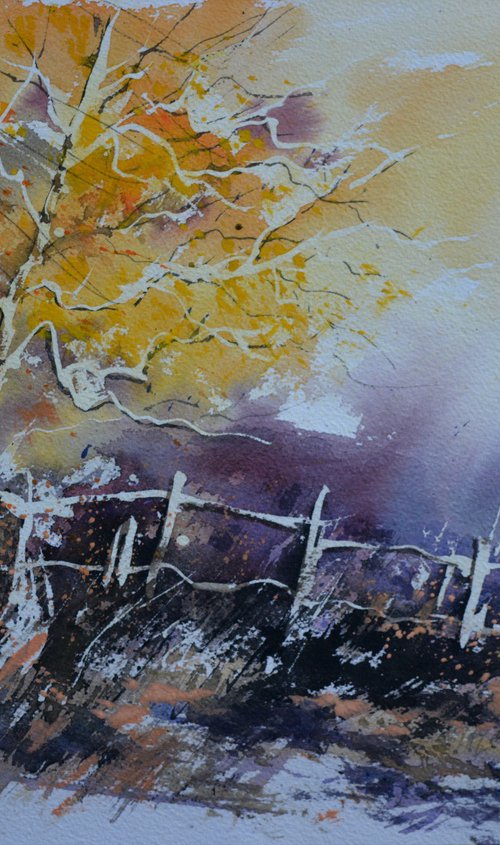 Autumnal landscape   - watercolor by Pol Henry Ledent