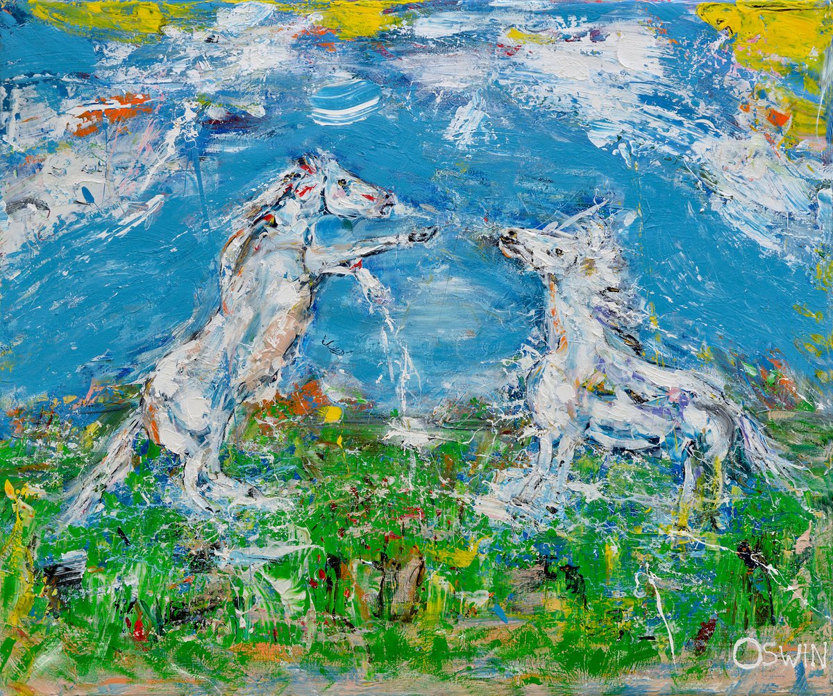 Equine art - THE WINNER TAKES IT ALL - 120 x 100 cm. | 47.24x 39.37 - horse painting spr... by Oswin Gesselli