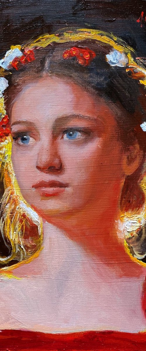 Woman in a Crimson Dress. by Jackie Smith