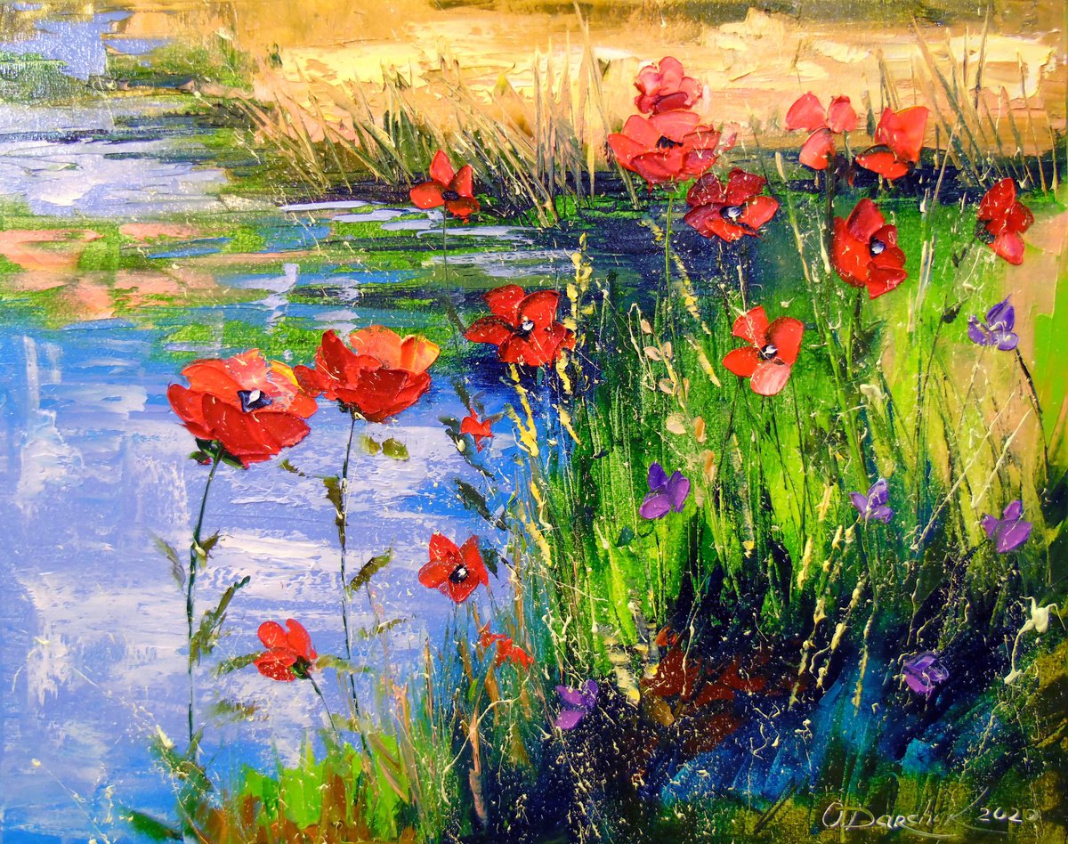 Poppies by the pond by Olha Darchuk