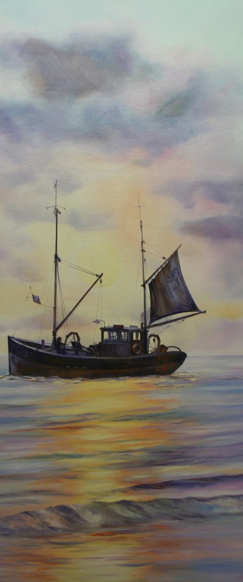 TRAWLER LEAVING THE MOORING by Peter Goodhall