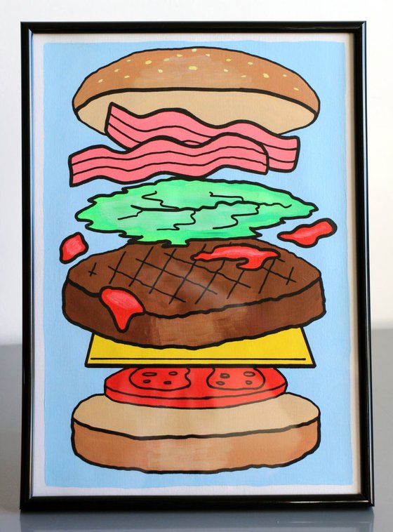 'Burger Deconstructed' Pop Art Painting On A4 Paper