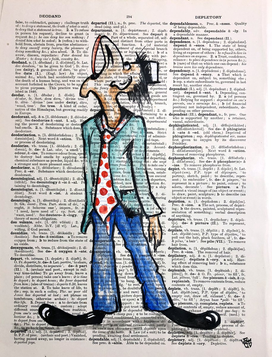 Touch Your Nose - Collage Art on Large Real English Dictionary Vintage Book Page by Jakub DK - JAKUB D KRZEWNIAK