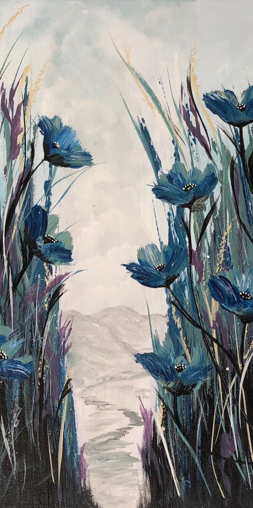 Blue Poppies in a Field by Marja Brown